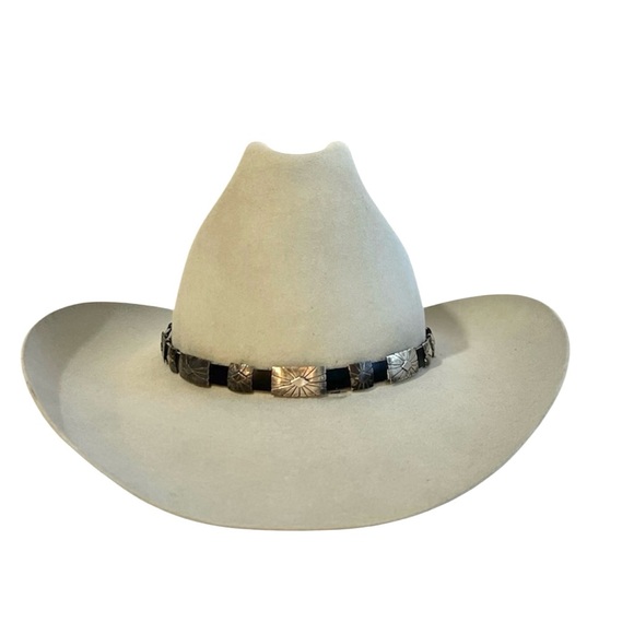 Vintage Stetson 5X Beaver Cowboy Hat with Leather and Silver Concho Hatband